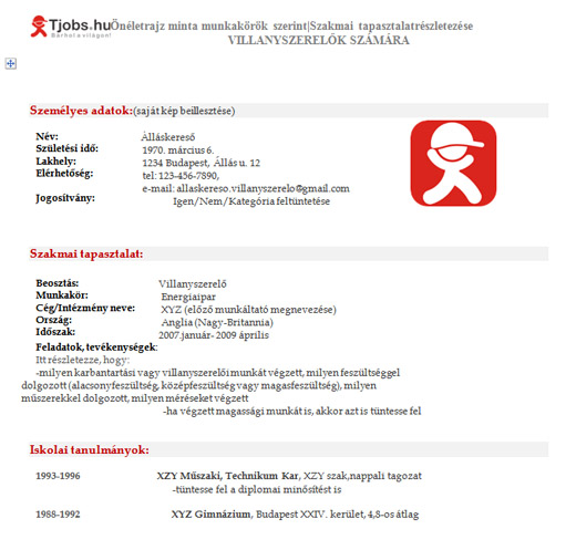 A Tjobs Oneletrajz Mintaja Villanyszereloknek Hr Portal