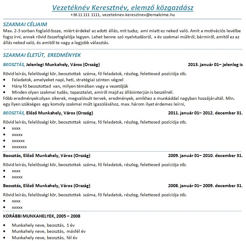 részletes szakmai önéletrajz minta nyomtatvany