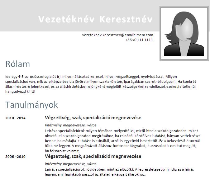 Oneletrajz Minta Palyakezdoknek Hr Portal