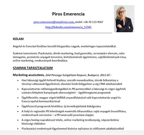 Marketing Asszisztens Oneletrajz Minta Hr Portal