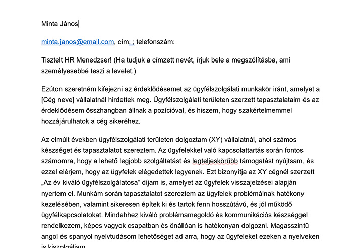 Motivaciós levél minta