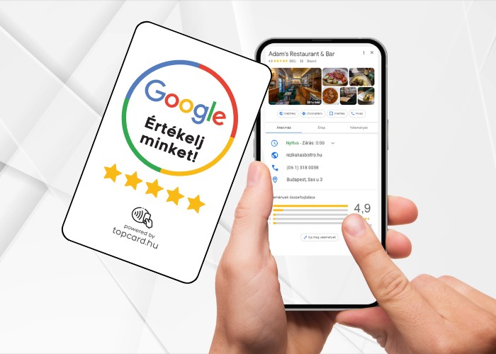 Topcard Google értékelésgyűjtő kártya vállalkozásoknak