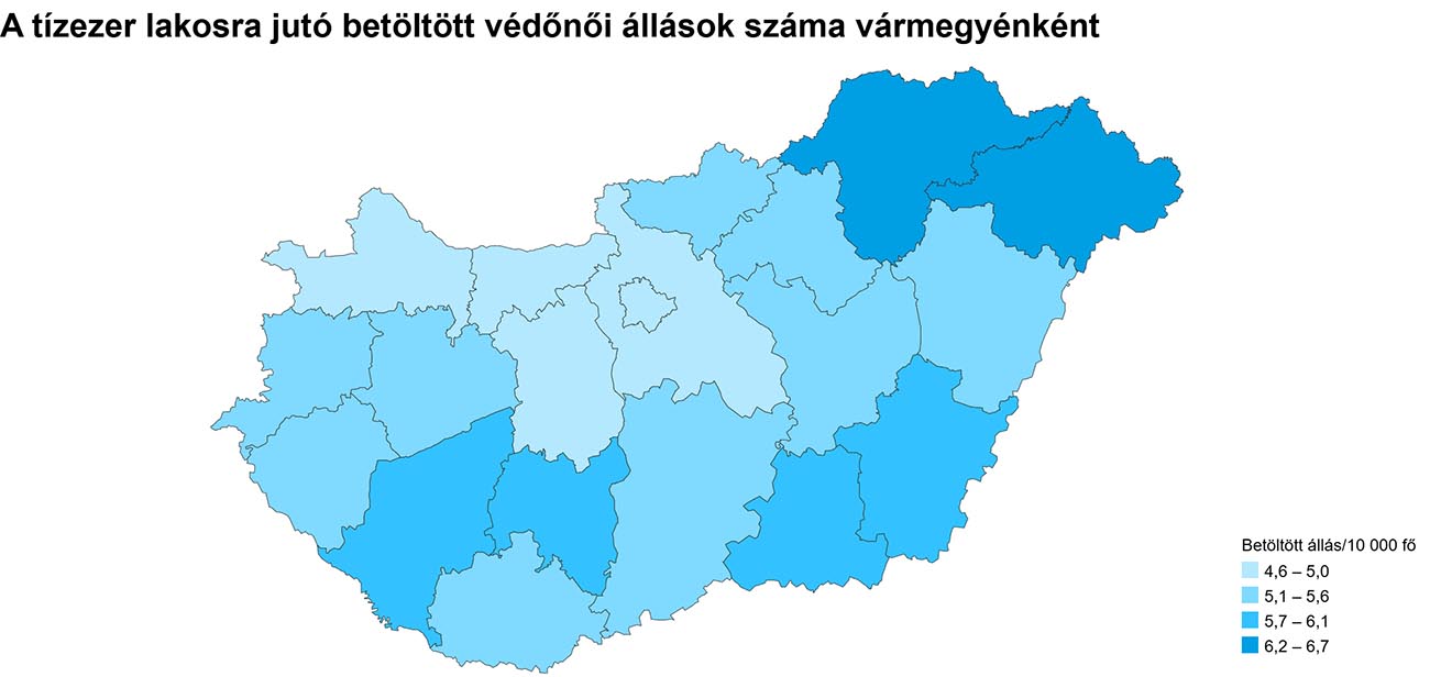 A tízezer lakosra jutó betöltött védőnői állások száma hazánkban