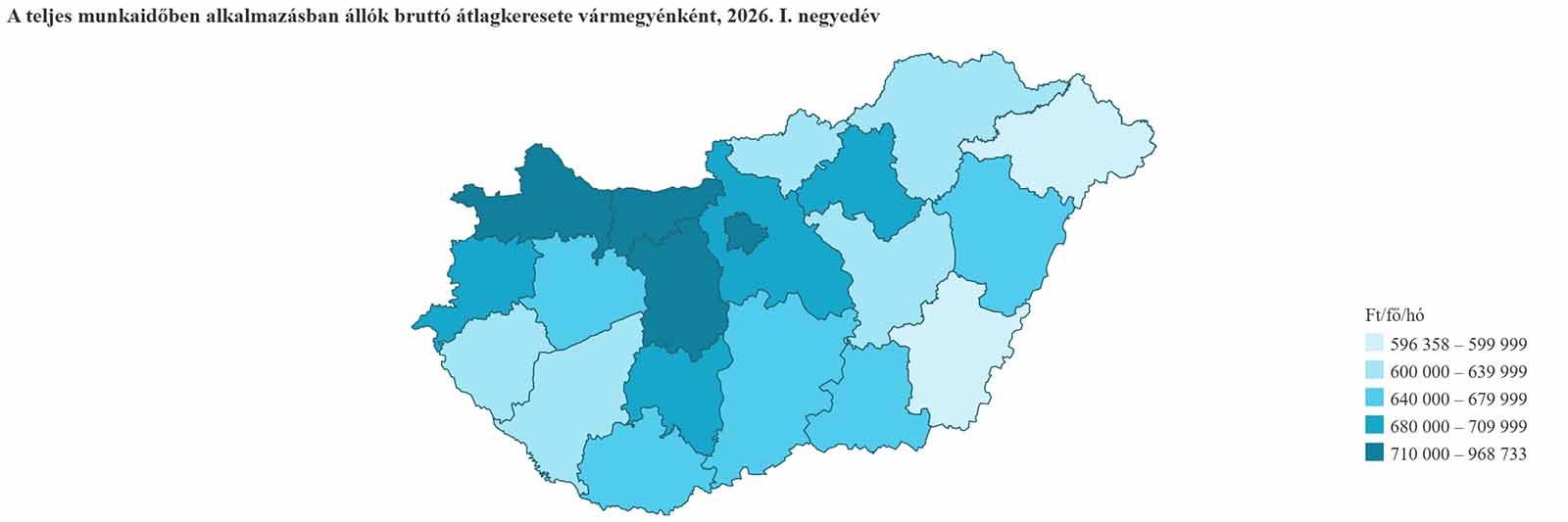 A bruttó átlagkereset vármegyénként - grafikon