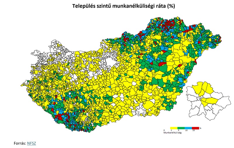 Település szintű munkanélküliségi ráta (%)