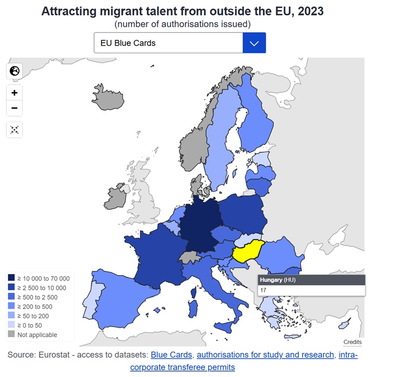 A kiadott engedélyek száma az EU-n kívülről, 2023