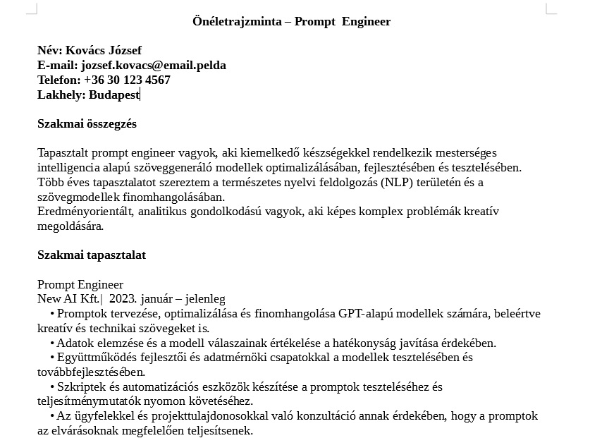 CV minta: Prompt Engineer