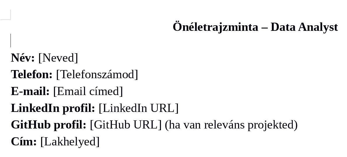 Data Analyst CV minta