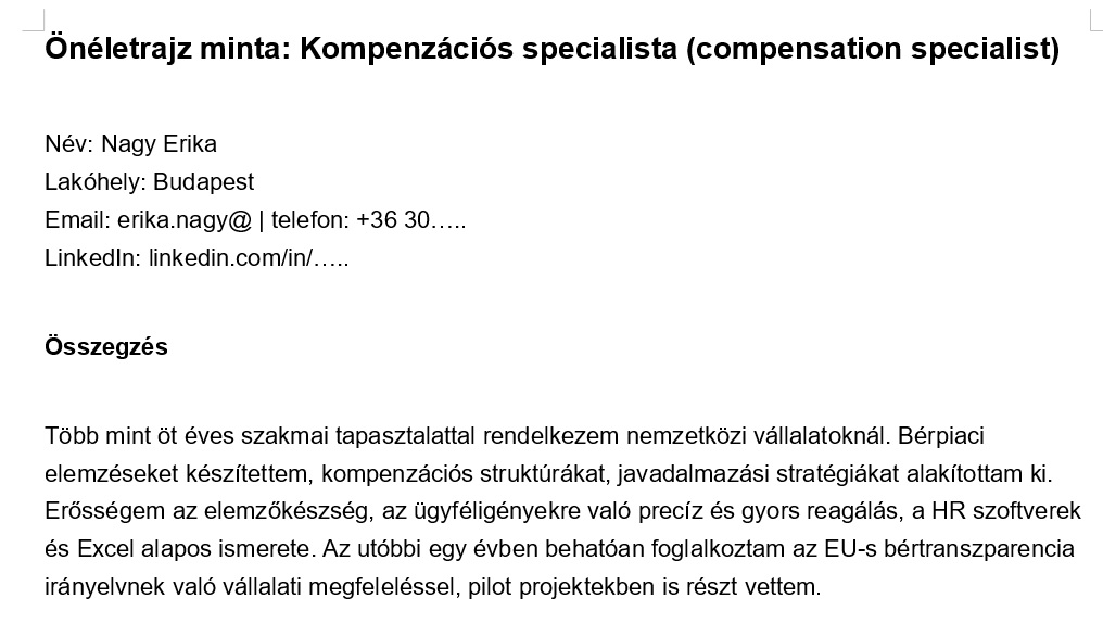 CV minta kompenzáció