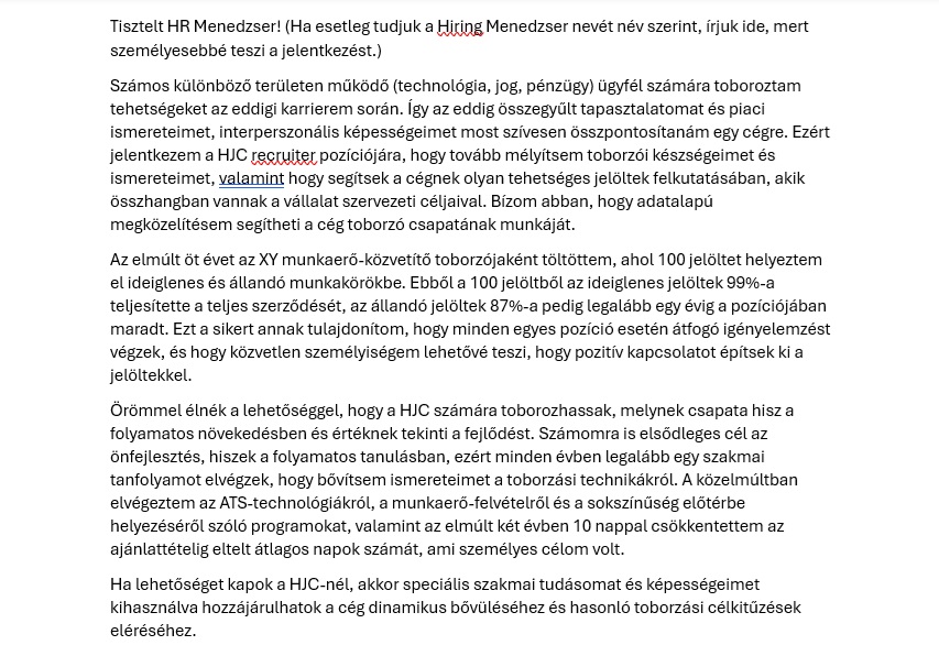 Motivációs levél minta: recruiter