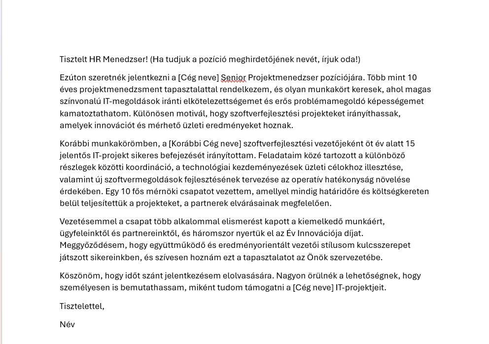motivációs levél minta, letölthető, IT projektmenedzser